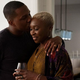 Leslie Odom Jr. and Cynthia Erivo embrace in a scene from Needle in a Timestack.